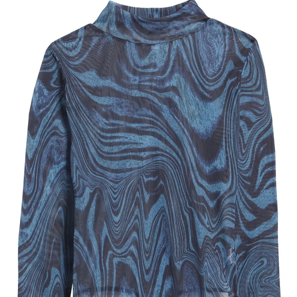 GOOD AMERICAN Blue Moody Mesh Longsleeve Bodysuit - Picture 2 of 10